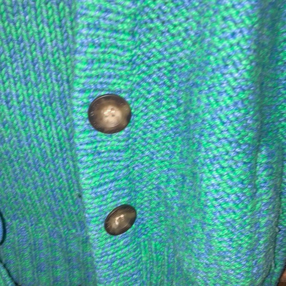 American Eagle Outfitters Blue/Green Cardigan with High Collar and Fitted Style - Picture 4 of 11